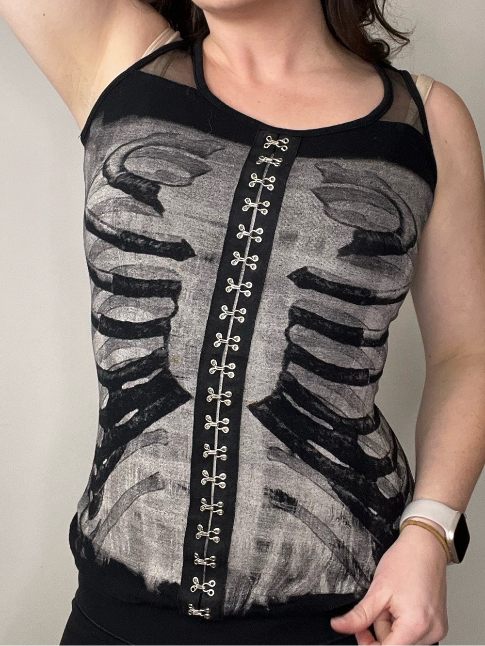 2000s Y2K Vintage Teenage Runaway Black Ribcage Mesh-Back Tank Top Punk - Picture 4 of 12